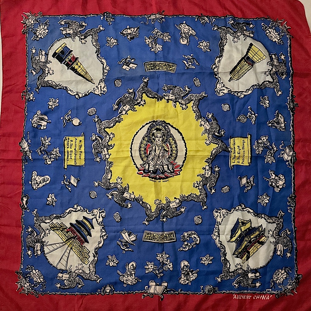 Vintage Ancient China Silk Print Scarf